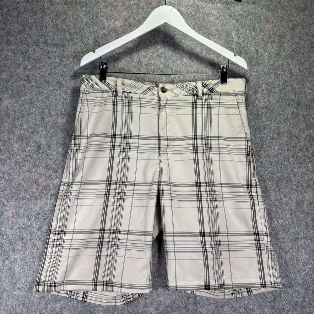 Ping Golf Chino Shorts Mens 34 Beige & Black Plaid 10"‎ Active Casual Logo READ